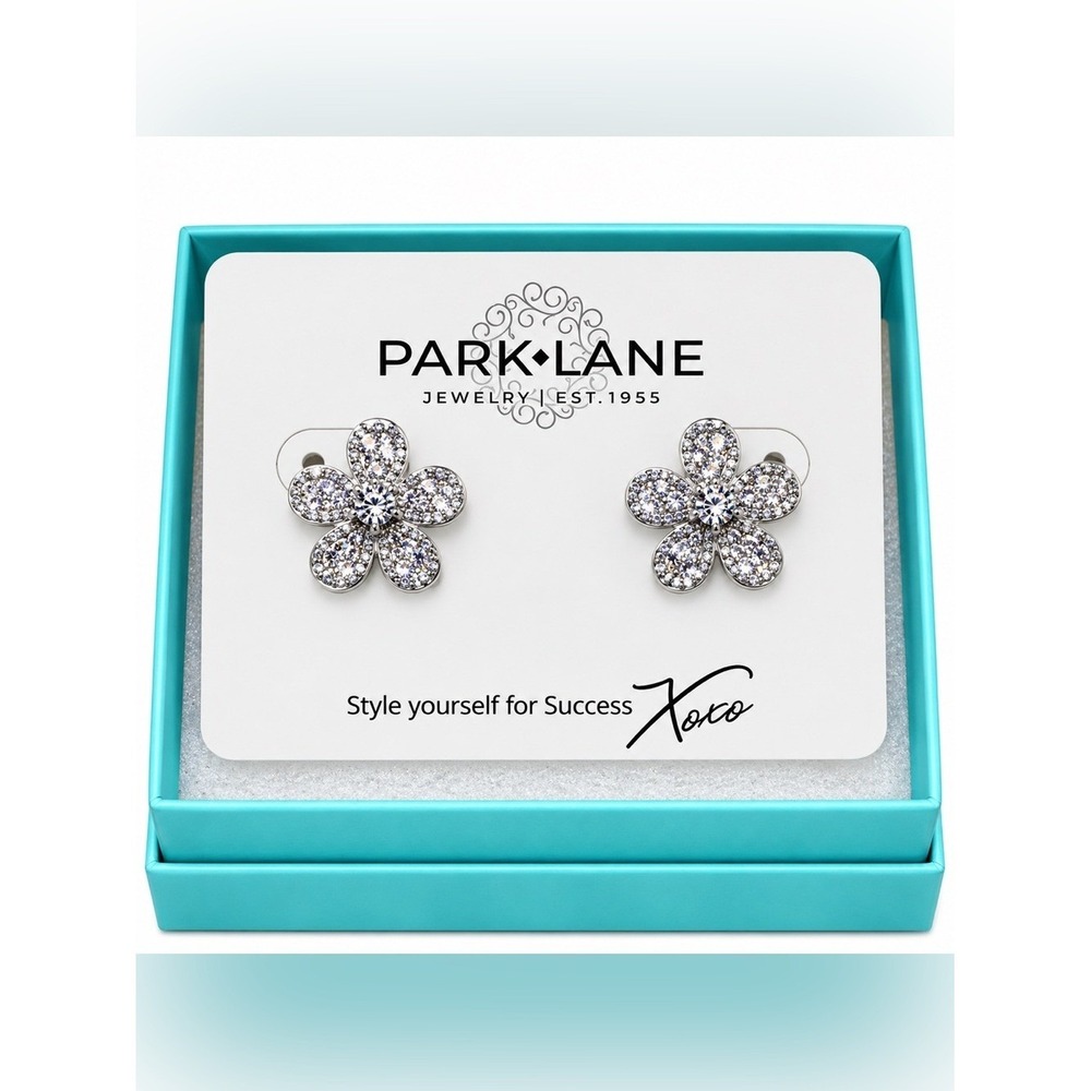 Park Lane Silver Tone Crystal Flower Stud Earrings - NWT